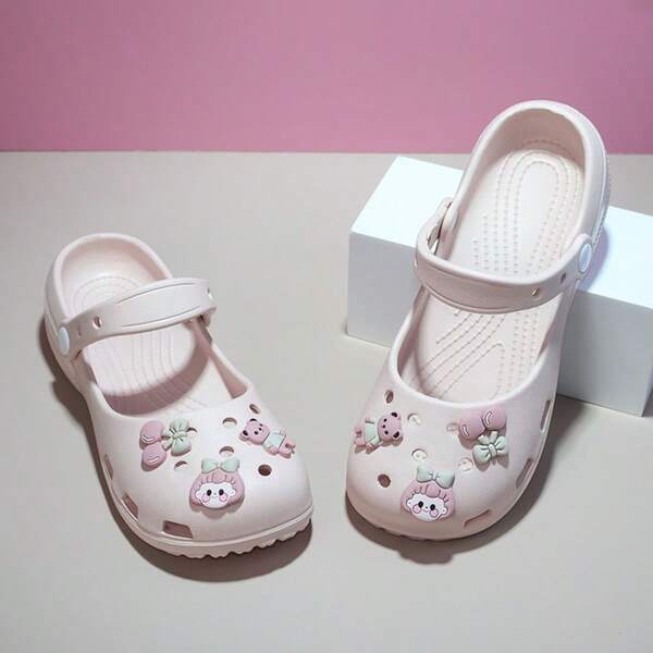 Ballet Style Perforated Flat Mary Jane Sandals For Girls, Cute Decorative Summer Outdoor Wear 2026 New Soft Sole Non-Slip Breathable Durable Comfortable Slip-On Hollow Beach Sandals Slouchy Shoes For Spring And Autumn