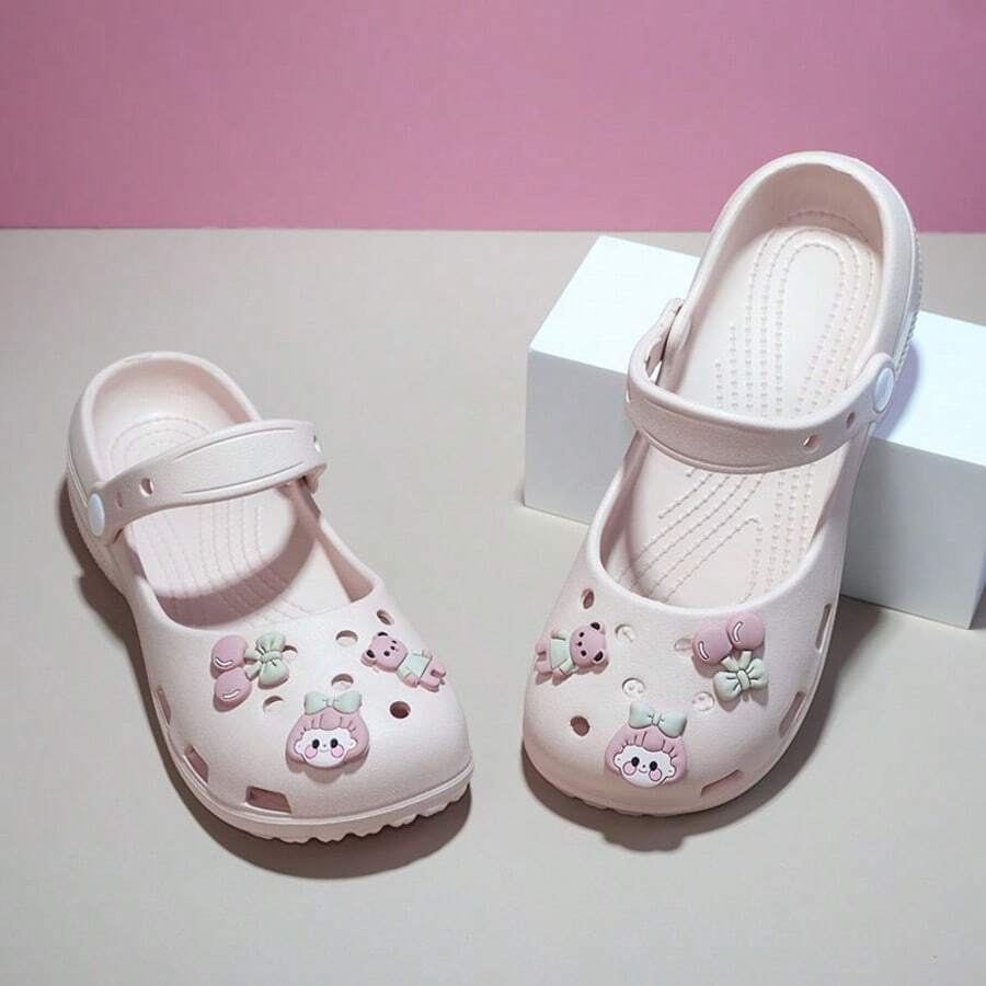 Ballet Style Perforated Flat Mary Jane Sandals For Girls, Cute Decorative Summer Outdoor Wear 2026 New Soft Sole Non-Slip Breathable Durable Comfortable Slip-On Hollow Beach Sandals Slouchy Shoes For Spring And Autumn - Pink - View 1