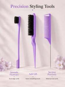 Leopard Print Edge Control Comb, Women's, Smooth Back Comb, For Flyaways, Hairline Styling Comb, Suitable For Smooth Ponytails, Buns And Updos, Pointed Tail Handle For Easy Sectioning, Travel Hair Styling Accessory - Multicolor - View 11