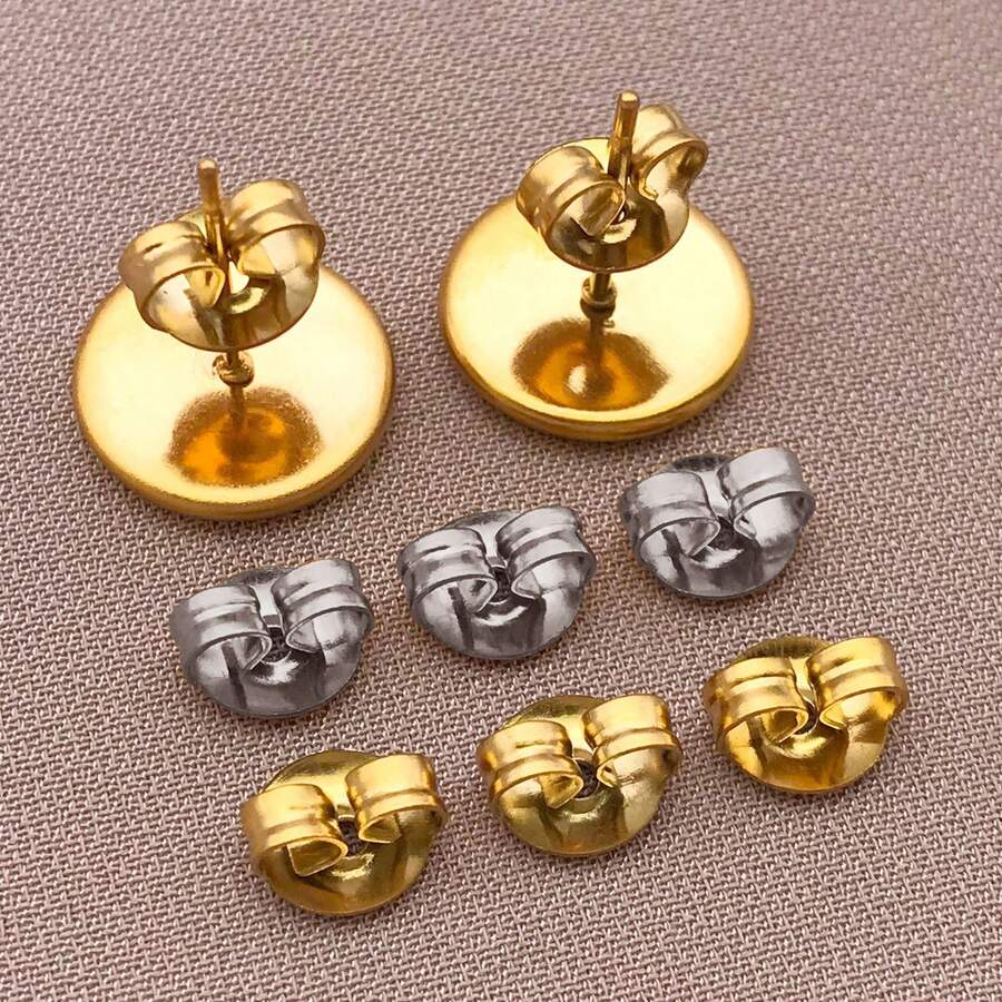 20入 4x7mm 6x7mm 金色不鏽鋼耳環耳釘 低過敏耳環後塞 DIY 珠寶手工配件 - 彩色 - 查看 1