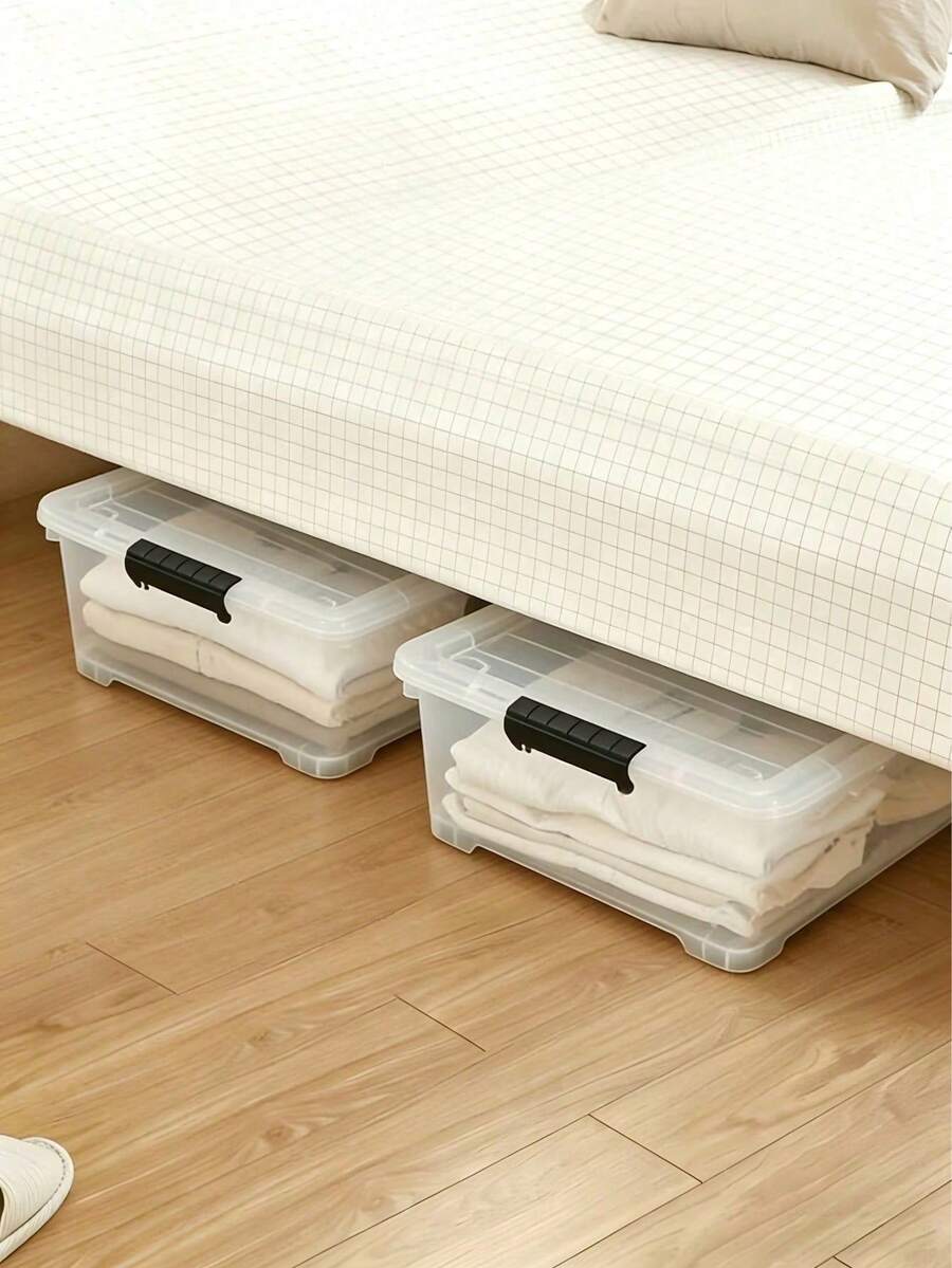 35L Wheeled Under-Bed Storage Box, Transparent For Easy Visibility, Sealed Design To Prevent Dust, Ideal For Storing Sundries Under Beds - Multicolor - View 1