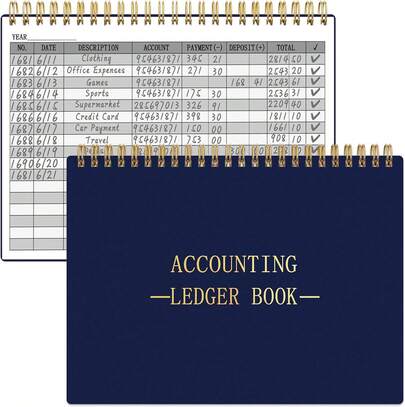 HAUTOCO Accounting Ledger Book A5 Horizontal Ledger Books For Small Business Bookkeeping Expense Tracker Notebook For Home Budget Tracking Personal Finance Log Journal 8.3 X 6.2'', Navy Blue