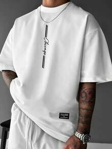 Camisetas Gráficas para Hombre, Colección de Verano, Estilo Casual Europeo y Americano, Estampado de Letras, Talla Grande, Atuendo de Verano para el Día del Padre - Blanco - Ver 1