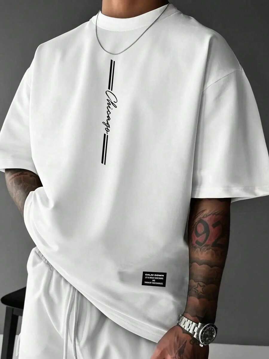 Camisetas Gráficas para Hombre, Colección de Verano, Estilo Casual Europeo y Americano, Estampado de Letras, Talla Grande, Atuendo de Verano para el Día del Padre - Blanco - Ver 1