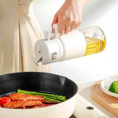 700ML Automatic Opening Closing Glass Oil Dispenser Dual Use Spray & Pour Oil Bottle Airtight Leakproof Large Capacity Oil Can Kitchen Cooking Oil Storage Container