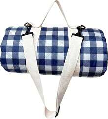 80x 83 Large Picnic Blanket Waterproof Sandproof, Foldable Outdoor With Premium Canvas Strap Beach - Blue Gingham - View 8