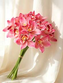 Set de 6 piezas Nuevos Diseños de Ramos de Flores de Orquídea Artificial de 6 Tallos, Decoración de Escritorio de Alta Gama para el Hogar/Oficina Flores Artificiales - multicolor - Ver 1