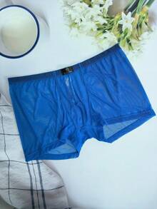 DomiGe 1pc Sexy Soft Sky Blue Mesh Fully Transparent Low Waist Men's Boxer Briefs - Blue - View 4