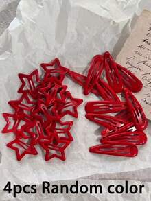 4/10/20/40 piezas de pinzas para el cabello con estrella roja y gota de agua, pinzas de metal brillante con estética Y2K, lindas pinzas para flequillo rojo, accesorios para el cabello de niñas para uso diario en la escuela - Rojo - Ver 7