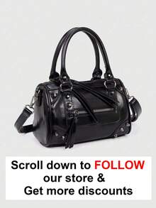 Bolso de mano de mujer de gran capacidad, estilo mecánico vintage punk, de piel de PU, bolso de hombro/bolso de axila, nuevo bolso de mujer tipo tote - Negro - Ver 3