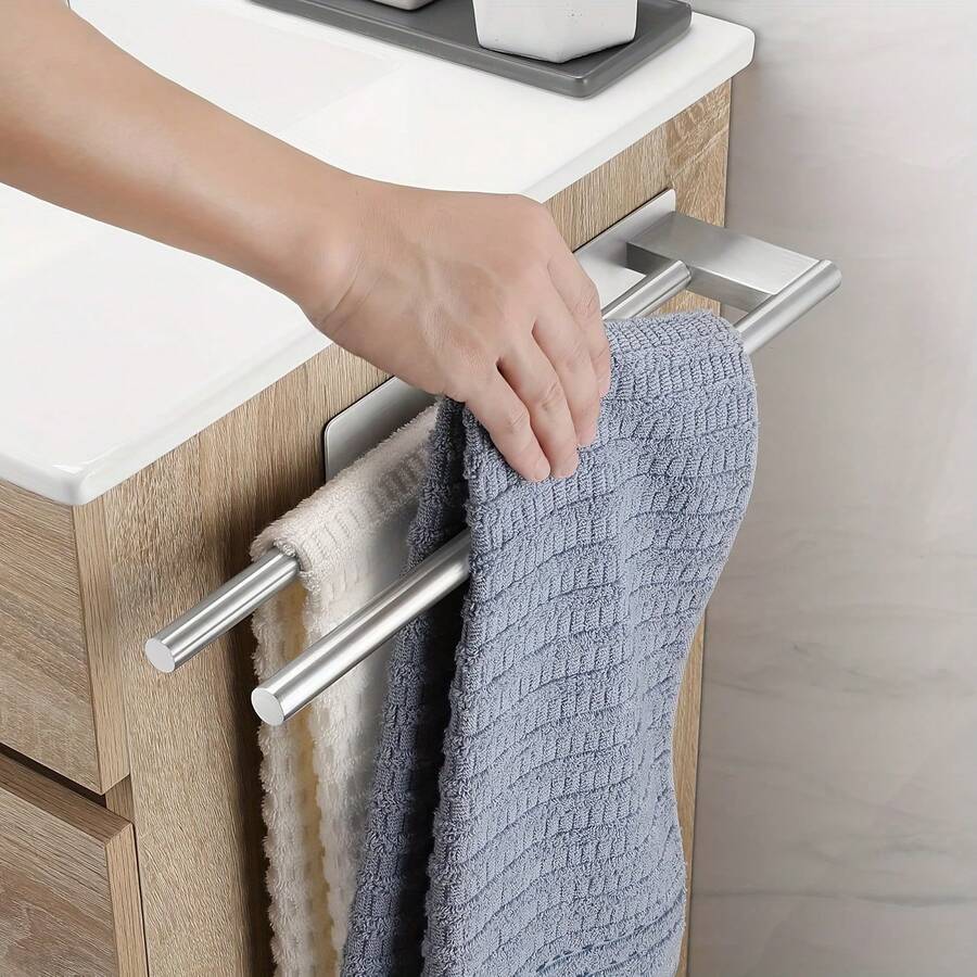 Self-Adhesive Stainless Steel Towel Rack, Rust-Proof Wall-Mounted No-Drill Towel Rack, Space-Saving, Wall-Mounted Square Rack, Suitable For Bathroom/Kitchen Walls, Back To School Gift