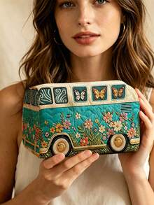 Campus Style Bus Forest Butterfly Pattern Pencil Case/Stationery Storage Bag - Multi-Functional Large Capacity Design, Can Be Used To Store Office Supplies, Creative Multi-Functional Pen Box Or Portable Travel Makeup Bag, Suitable For Students And Adults Daily Use, Meets Stationery Storage, Daily Organization, Overnight Travel, Vacation And Gym Storage Needs, Back To School Dorm Essential (2D Pattern, Not Embroidered) - Multicolor - View 8