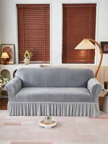 1PC Ultra Soft Thick Fabric Non-Slip Elastic Skirt Hem Sofa Cover, Dust-Proof, Pet-Proof, Waterproof, Anti-Dirt, 2 Colors Dark Gray And Light Gray Available, Suitable For 1/2/3/4 Seater Sofa, All Seasons - Multicolor - View 4