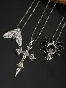 3pcs Vintage Gothic Punk Cross & Flame Cross Stainless Steel Necklace Set For Men - Silver - View 11