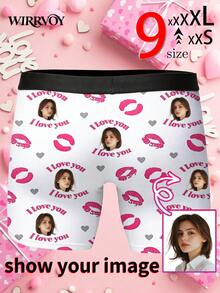 1 pièce Caleçon personnalisé pour homme avec portrait, fond blanc unicolore, visage de fille personnalisé, lettre d'amour, lèvres et cœur graphique, sous-vêtement mode mignon pour un usage quotidien - Noir - Voir 3