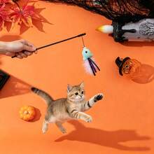 1pc Halloween Cat Teaser Doll Cartoon Plush Cat Doll With Feathers And Bell Series, New Halloween Cat Doll - View 6