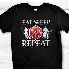 Gamer T-Shirt: Funny "Eat Sleep Repeat" RPG Gamer Tee - Schwarz - Übersicht 1
