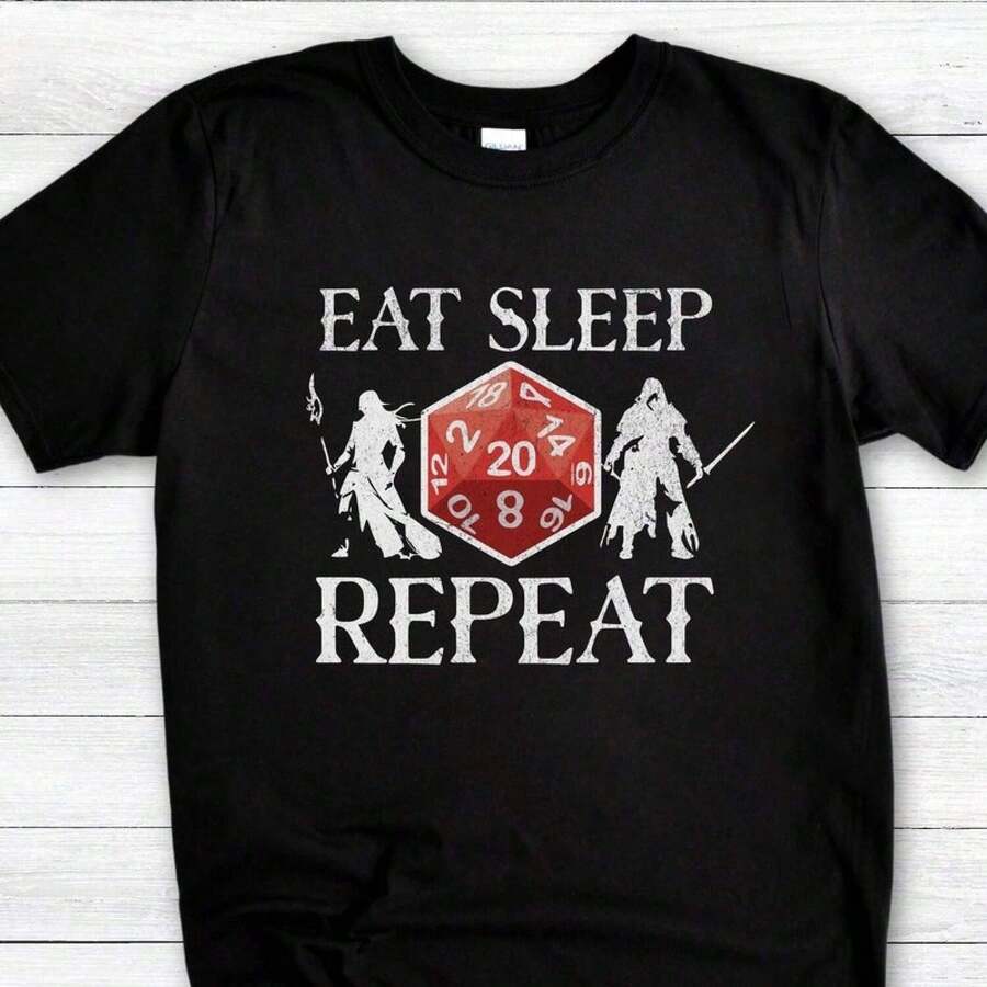 Gamer T-Shirt: Funny "Eat Sleep Repeat" RPG Gamer Tee - Schwarz - Übersicht 1