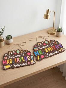 1pc Personalized Teacher Classroom Door Sign, Custom Wooden Hanging Door Hanger, 2D Welcome Sign, Welcome To Teacher Classroom Decor Gift, Gift For Teacher,Personalized Gifts, Back To School Gifts - Multicolor - View 7