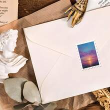 36PCS Vintage Seascape Sunset Stickers, Retro Oil Painting Style & Ocean View Aesthetic Cutout Sticker Set For Journals, Scrapbook, Planner & Collage - Stamp - View 3