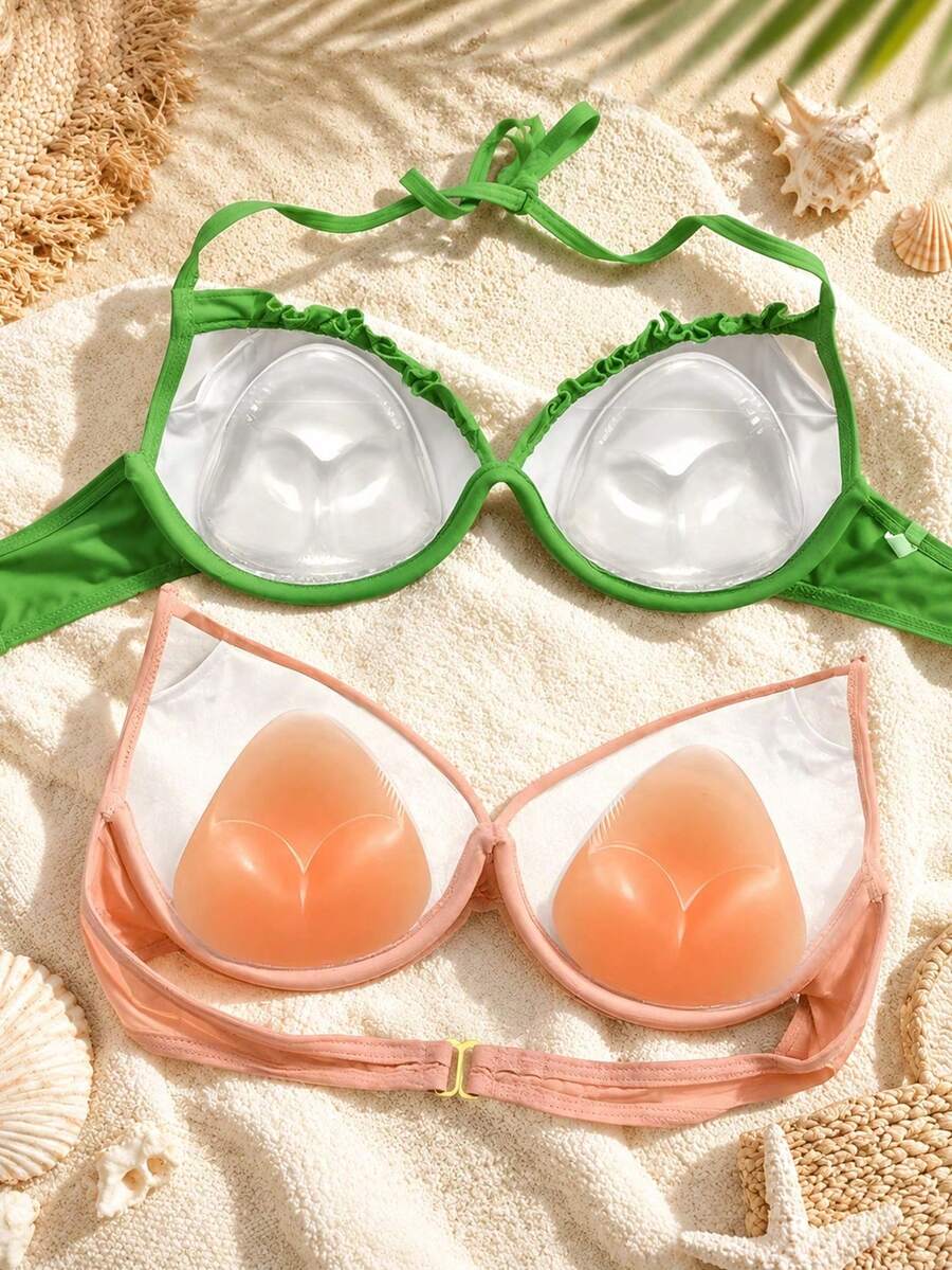 4/2Pcs Triangle Silicone Bikini Inserts, Soft Thick Breast Lift Pads For Swimwear Lingerie, Nude/Transparent Optional, Non-Adhesive - Multicolor - View 1