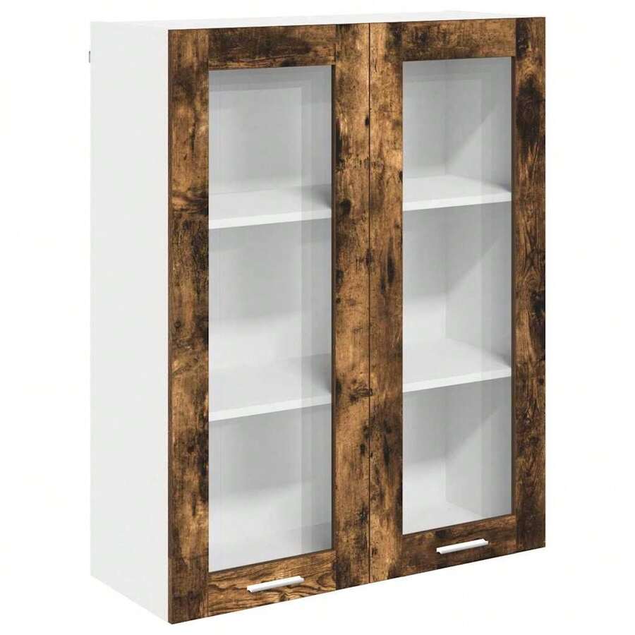 Roble Madera de ingeniería Armario Colgante 80x31x100cm Mueble de Cocina Armario de Almacenaje Montaje en Pared Estante Interior Pasillo Cuarto de Lavado Piso Hogar Despensa Organización Orden Sala de Estar - Marrón - Ver 1