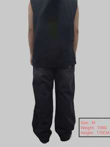1件 Justice Brother 男士宽松水洗牛仔休闲阔腿牛仔裤（不含腰带和配饰） - 黑色 - 查看 9