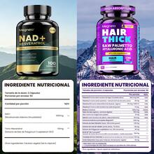 MEGNETA [Set Combinado Femenino] con NAD+, Resveratrol, Saw Palmetto, Ácido Hialurónico y Biotina | Energía, Antioxidante, Cuidado del cabello, Apoyo para la salud de la piel y las uñas - Paquete de 1-Dos Botellas - Ver 2
