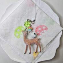 Cute Flocked Deer Phone Strap, Resin Reindeer Bell Keychain, Kawaii Bag Charm, Purse Hanging Accessory - Multicolor - View 5