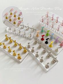 3D Resin Acrylic Rectangular Right-Angle Ripple Base Nail Art Display Stand With Aurora White, Purple, Pink, Champagne, Alloy Gold And White K Finger Holder Practice Tray Set, Korean-Japanese Style Floral Laser DIY For Home, Outdoor, Women, Mom, Sister, Wife, Girlfriend, Wedding, Nail Salon, Beauty Parlor, Valentine's Day - Multicolor - View 4