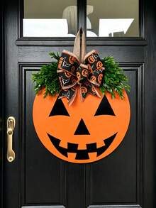 Halloween Pumpkin Door Decor - Orange Jack-O'-Lantern With Bow, No Power Required, Easy To Display Indoors And Outdoors - Thanksgiving And Halloween Party Decoration - Lightweight And Durable Autumn Home Decor, Front Door Decoration, Seasonal Decor - Multicolor - View 9