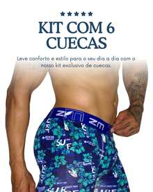 Kit com 6 Cuecas Boxer Estampada em Poliéster Premium Cueca Box Adulto Masculina Conforto e Qualidade - Multicolorido - Visão 2
