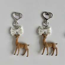 Deer Keychain Pendant, Pearlescent Satin Bow Bag Charm, Soft Korean Style Heart Buckle Backpack Chain, Mori Style Y2K Girl Best Friend Gift - Multicolor - View 3