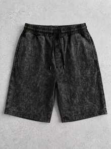 GRDR Men's Black Washed Texture Knit Drawstring Casual Shorts, Suitable For Commuting And Daily Wear - Black - View 6