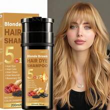 5-In-1 Ginseng & Reishi Mushroom Plant-Based Hair Dye Shampoo, Natural Plant Ingredients, Moisturizing & Softening Hair, Gentle Coloring, Low Irritation, Gray Coverage, Suitable For All Hair Types, Unisex - Multicolor - View 4