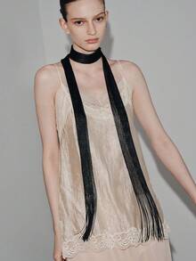 Noxbound 1pc Fashionable & Versatile Women Scarf With Tassels Winter Fall - Pure Black - View 7