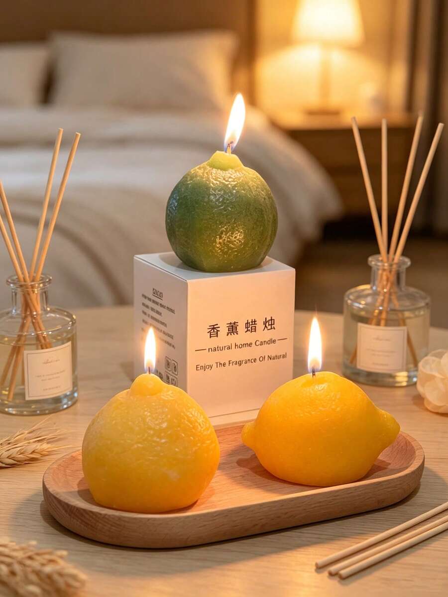 1pc Lemon Scented Candle, Lemon Fragrance, Home Decor Candle, Suitable For Valentine's Day, Wedding, Birthday, Bedroom, Bathroom And Decoration - Multiple Styles - View 1