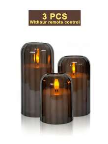 3pcs Flameless Candle Lights With Timer Remote Control, Battery Operated Warm Candle, Suitable For Halloween, Christmas, Valentine's Day, Gift, Birthday, Proposal, Wedding, Party, Dining Table - Gray-warm Light - View 13