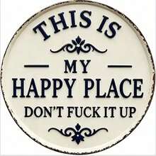 1pc Fun Garden Metal Sign - "My Happy Place - Do Not Disturb": Vintage Style Decorative Sign With Exquisite Print; Round Welcome Sign Suitable For Home, Garden, Farmhouse Or Cafe Wall Decor; Also Suitable For Halloween Decoration - One Size Fits All - View 5