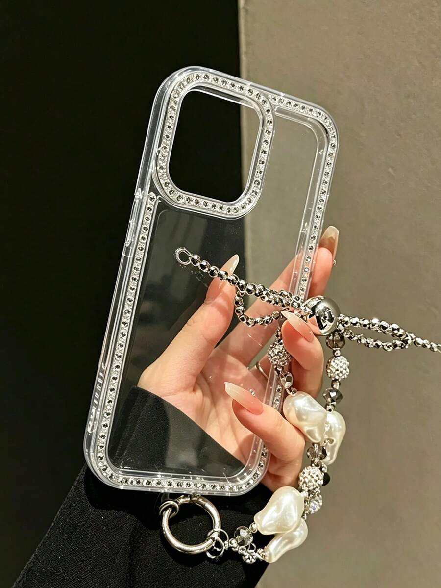 2件裝 DIY 時尚透明手機殼，閃亮水鑽設計配銀色珠鏈，相容 iPhone 17 Pro Max、17 Pro、16e、16 Pro、15 Pro、14、13、12、11、XS 和 XR，亦相容 Galaxy S26、S25、S24 和 S23，簡約春季主題，適合日常使用，送給朋友、同學或親人的完美禮物，也適合個人使用