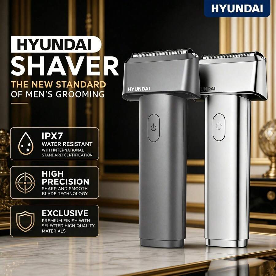 HYUNDAI 男士電動刮鬍刀,無線充電,配備精準切割刀片 - USB快速充電,適用於居家、旅行與送禮 - MS100 - 查看 1