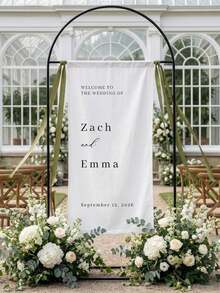 Cartel de Bienvenida Personalizado para Boda | Pancarta de Tela Vertical para Boda | Fondo Personalizado con Nombre & Fecha | Decoración Rústica para Ceremonia al Aire Libre - Multicolor - Ver 3