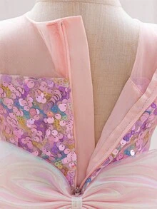 Vestido de princesa con encaje 3D y mariposa brillante - Rosa vieja - Ver 6
