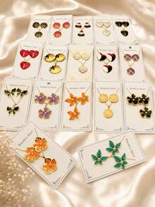 10 Sets - Women's Gold Enamel Flower Heart Shell Butterfly Necklace & Earrings, Stainless Steel Jewelry Set, Suitable For Daily Wear, Party, Gift (Random Shipment) - Multicolor - View 5