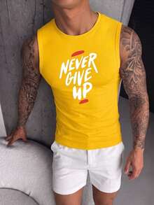 ZYNTH BALENO 男士夏季時尚「Never Give Up」印花背心，涼爽夏季必備運動款 - 黃色 - 查看 8