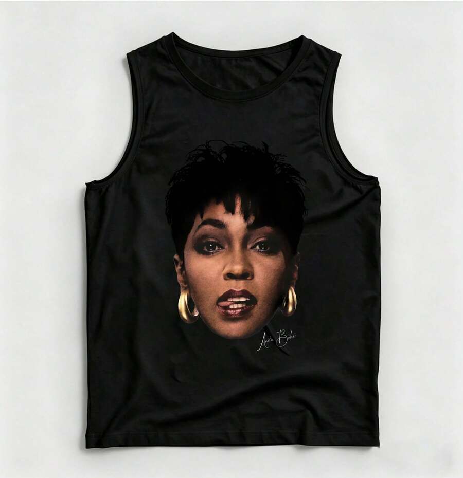 Vintage Anita Baker Big Head T-Shirt Unisex Retro R&B Graphic Tank Top Must-Have For 80s Music Fans Soft Comfy Top Perfect For Concerts Hangouts - Black 10 - View 1