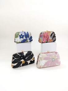 LJDCRFT Elegant Floral Sequin Vintage Embroidered Clasp Evening Bag, Hard Shell Design, Suitable For Weddings, Proms, And Dates. - Black - View 10