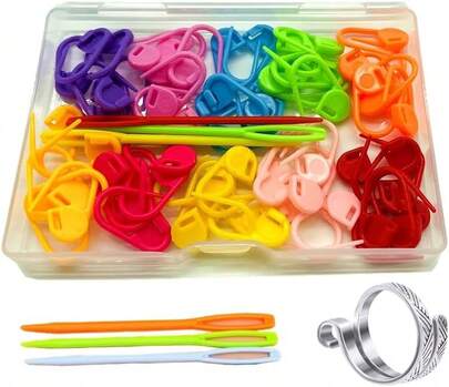 Hayodo Stitch Markers 10 Colors Knitting Crochet Locking 60/160/240Pcs Stitch Needle Clip Counter With 3 Plastic Needle Randomly And 1 Knitting Crochet Loop Ring (Multicolor-60 Pcs)