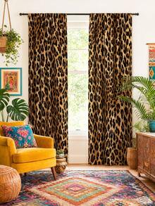 2pcs Vintage Brown Leopard Print Decorative Curtains, Rod Pocket Design, Easy Installation And Removable, Polyester Material, Suitable For Living Room, Bedroom, Luxury Vintage Home Decor. - Multicolor - View 5