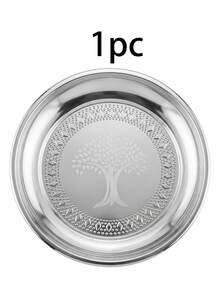6pcs/3pcs/1pc Silver Round Leaf Pattern Stainless Steel Dinner Plate Set, 25cm/9.8in Size, Multi-Piece Combination , Suitable For Vegetables/Western Cuisine, Restaurant, Outdoor Gathering, Party And Other Events - Multicolor - View 12